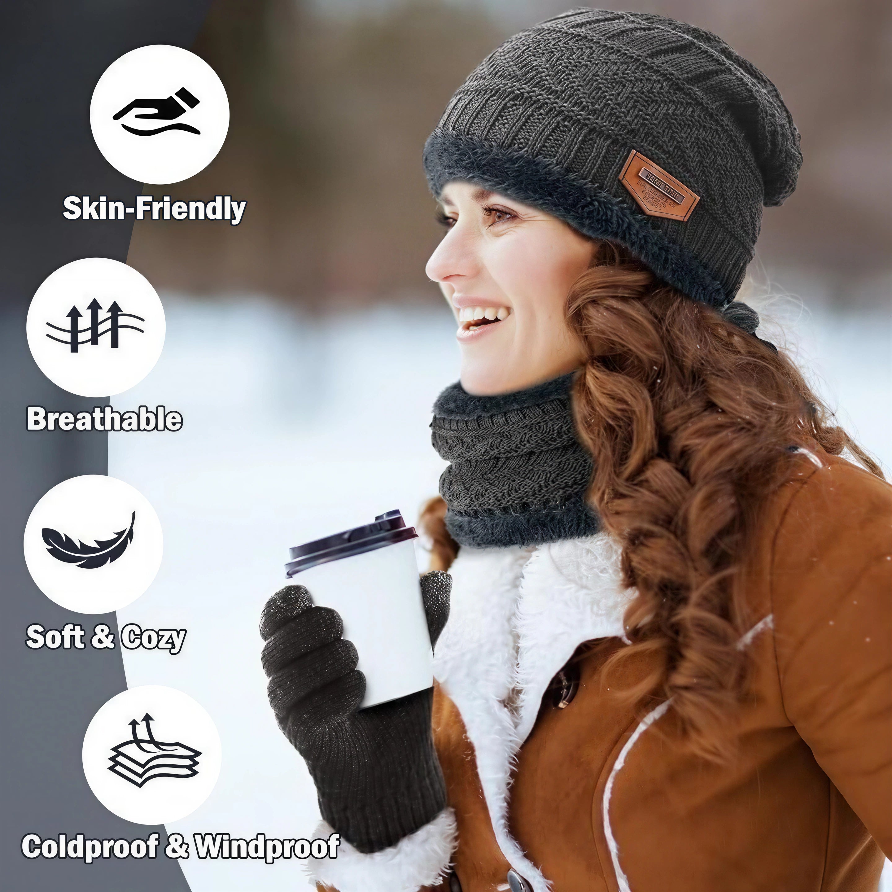 🧣 Premium Winter Warmth Set – Knitted Beanie, Fleece Neck Warmer & Thermal Gloves | Ultimate Cold Protection